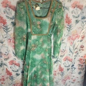 Vintage Floral Green Dress